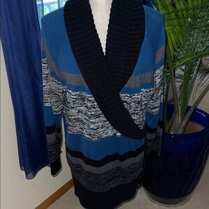 Stylish Women's Blue and Black Striped Tunic Sweater